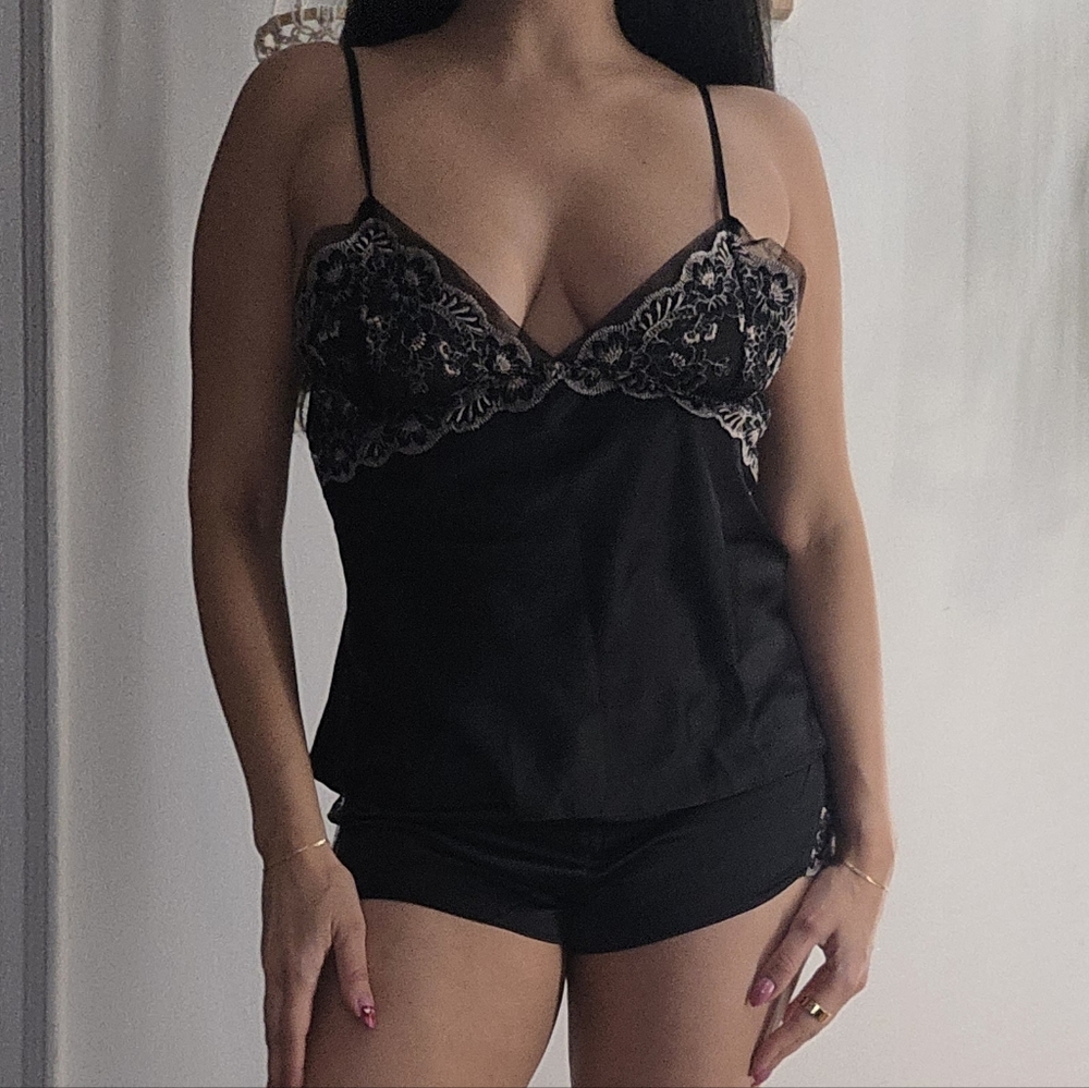 Chic Black Lace Camisole and Shorts Set